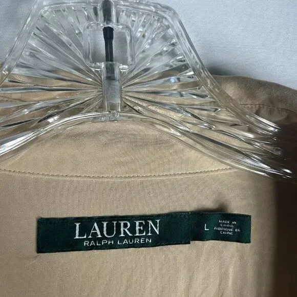 LRL Ralph Lauren ladies Lace up Blouse Large brown capsule career button front - Picture 2 of 11